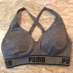 Grey Puma Racerback Sports Bra, Women's Activewear